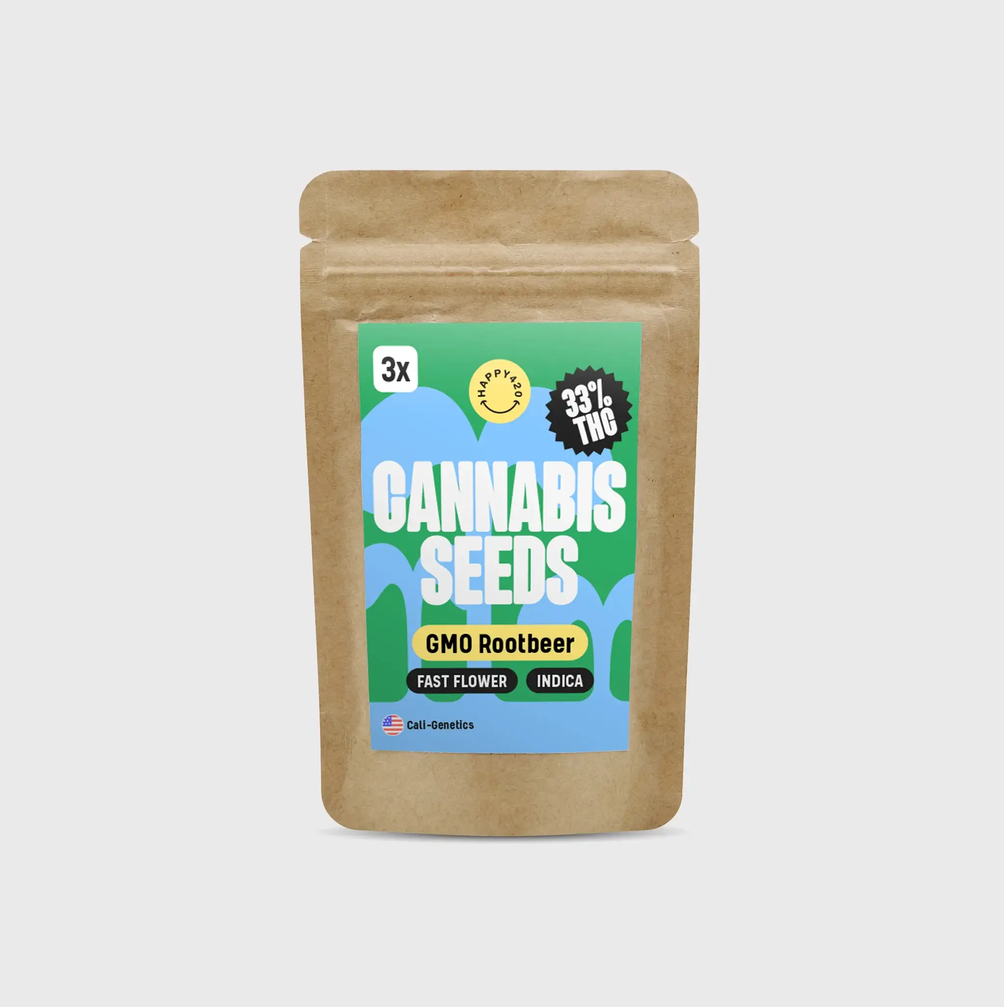 Cali Genetics THC Seeds 3Stück GMO Rootbeer 33% THC