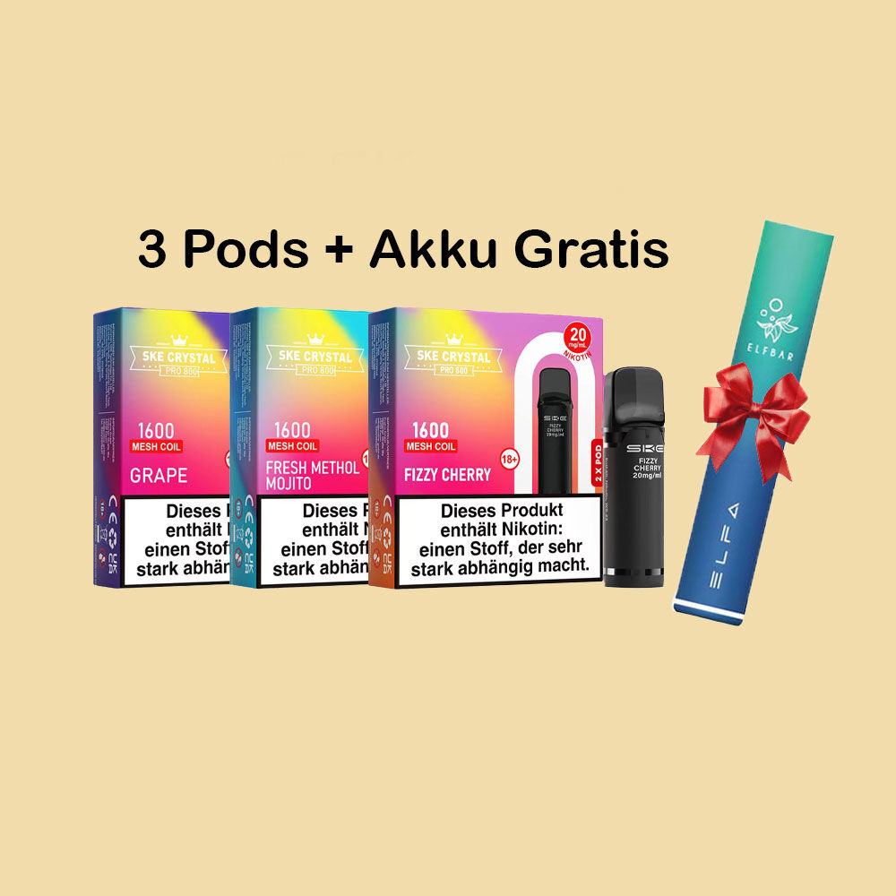 SKE Crystal Pro 3 Pods + 1 Gratis Gerät